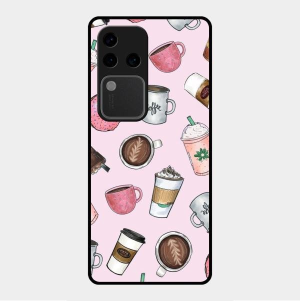 Cute Coffee Snacks Glass Case Cover For Vivo V30 Pro 5G