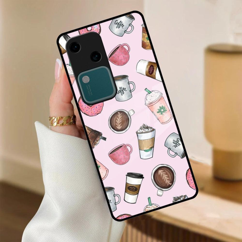Cute Coffee Snacks Glass Case Cover For Vivo - ShopOnCliQ
