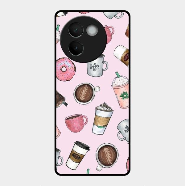 Cute Coffee Snacks Glass Case Cover For Vivo V30E 5G