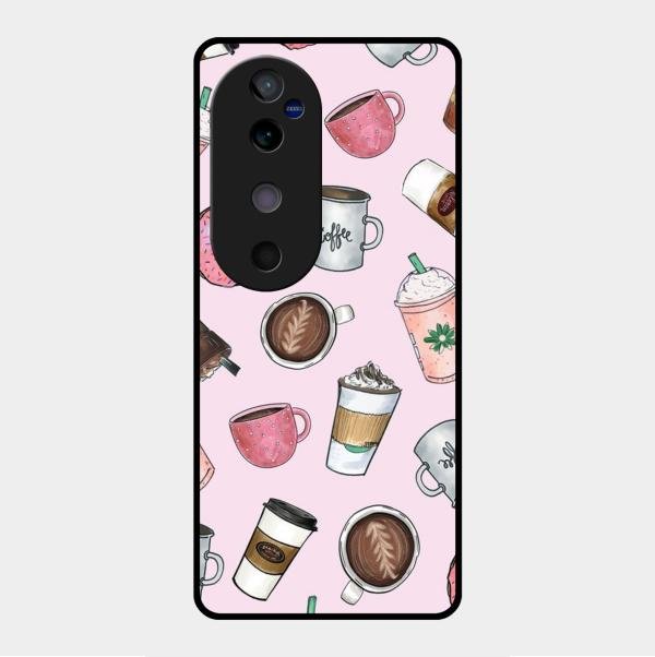 Cute Coffee Snacks Glass Case Cover For Vivo V40 5G