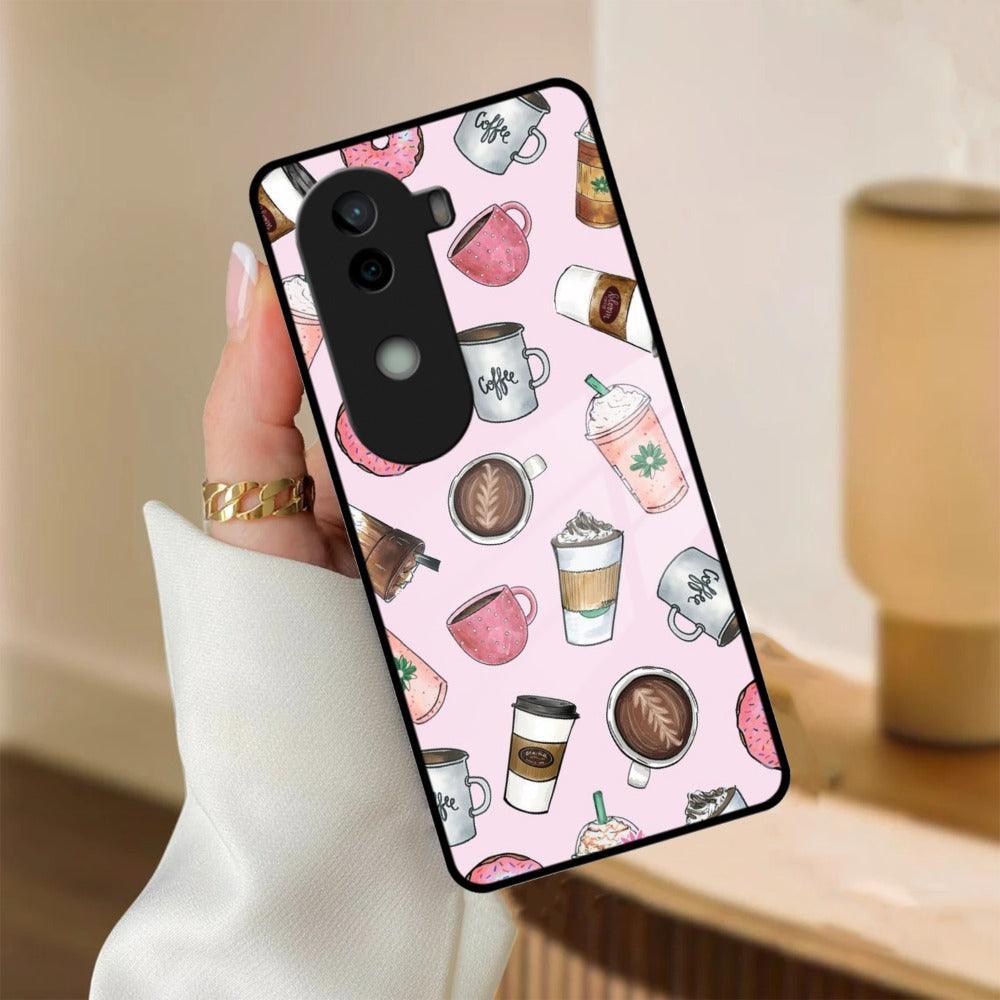 Cute Coffee Snacks Glass Case Cover For iQOO