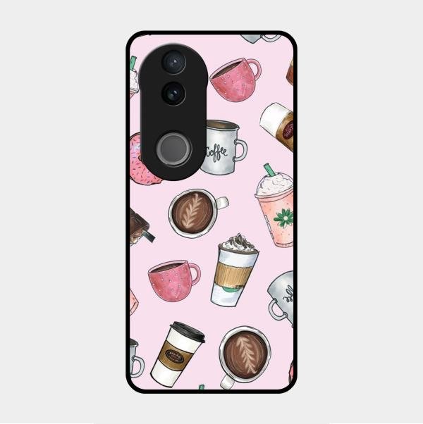 Cute Coffee Snacks Glass Case Cover For Vivo V50E 5G