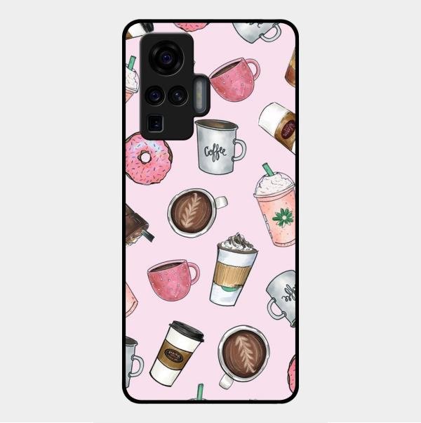 Cute Coffee Snacks Glass Case Cover For Vivo X50 Pro 5G