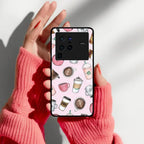 Cute Coffee Snacks Glass Case Cover For iQOO - ShopOnCliQ
