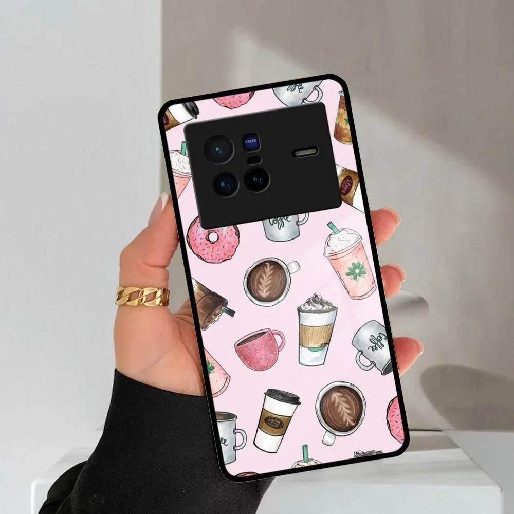 Cute Coffee Snacks Glass Case Cover For Vivo - ShopOnCliQ