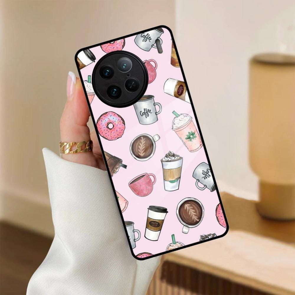 Cute Coffee Snacks Glass Case Cover For Vivo - ShopOnCliQ