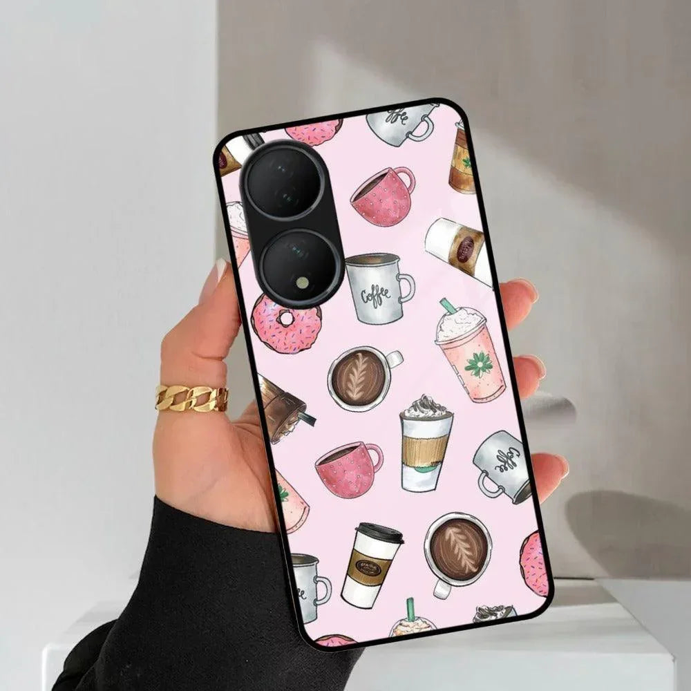 Cute Coffee Snacks Glass Case Cover For Vivo - ShopOnCliQ