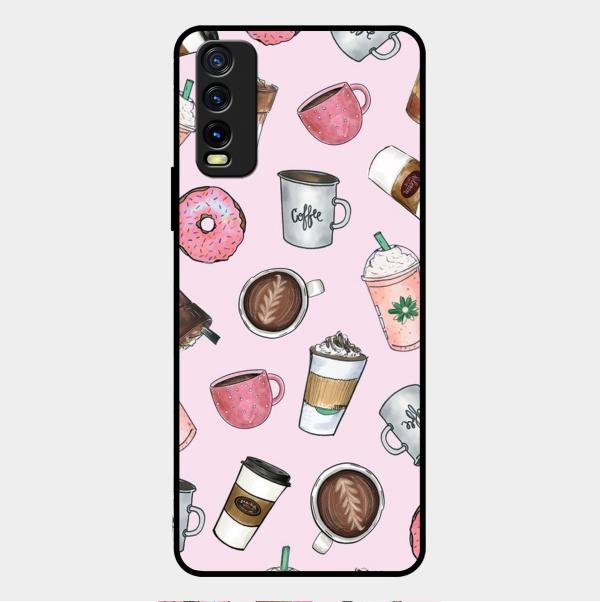 Cute Coffee Snacks Glass Case Cover For Vivo Y12G