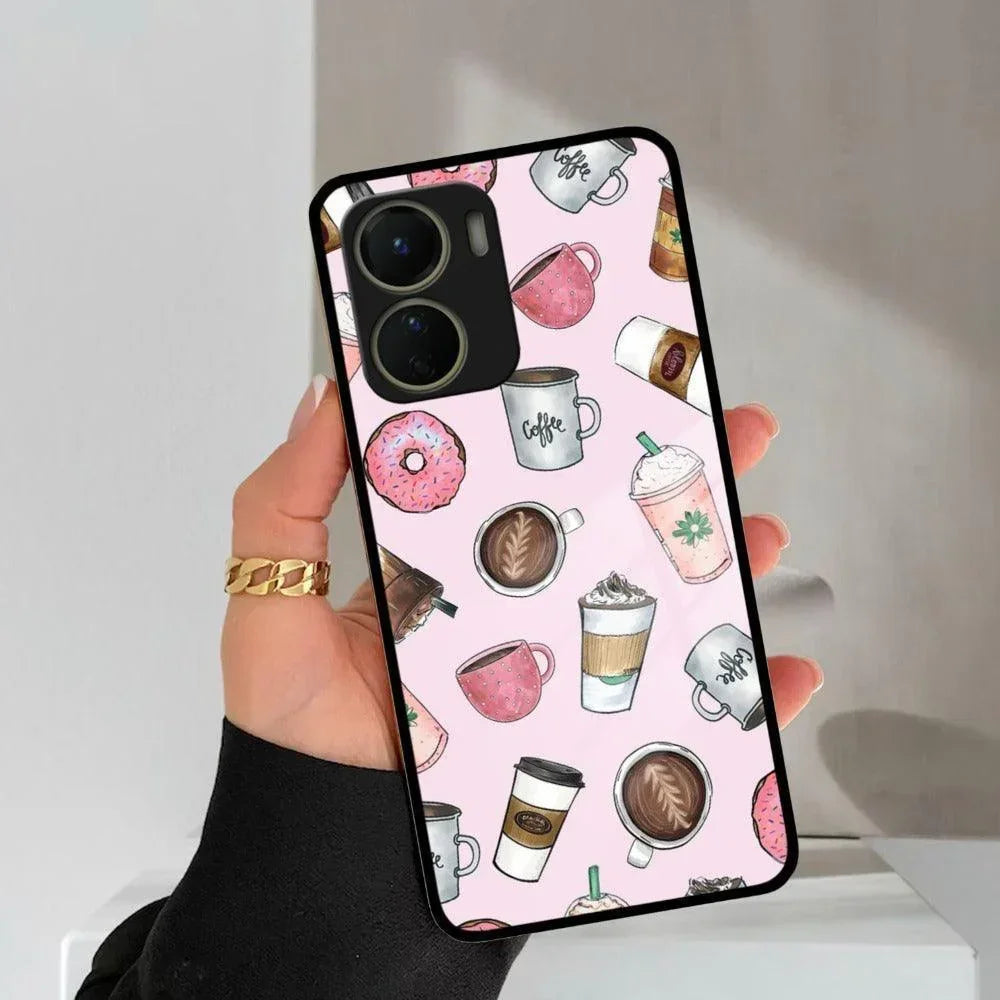 Cute Coffee Snacks Glass Case Cover For Vivo - ShopOnCliQ