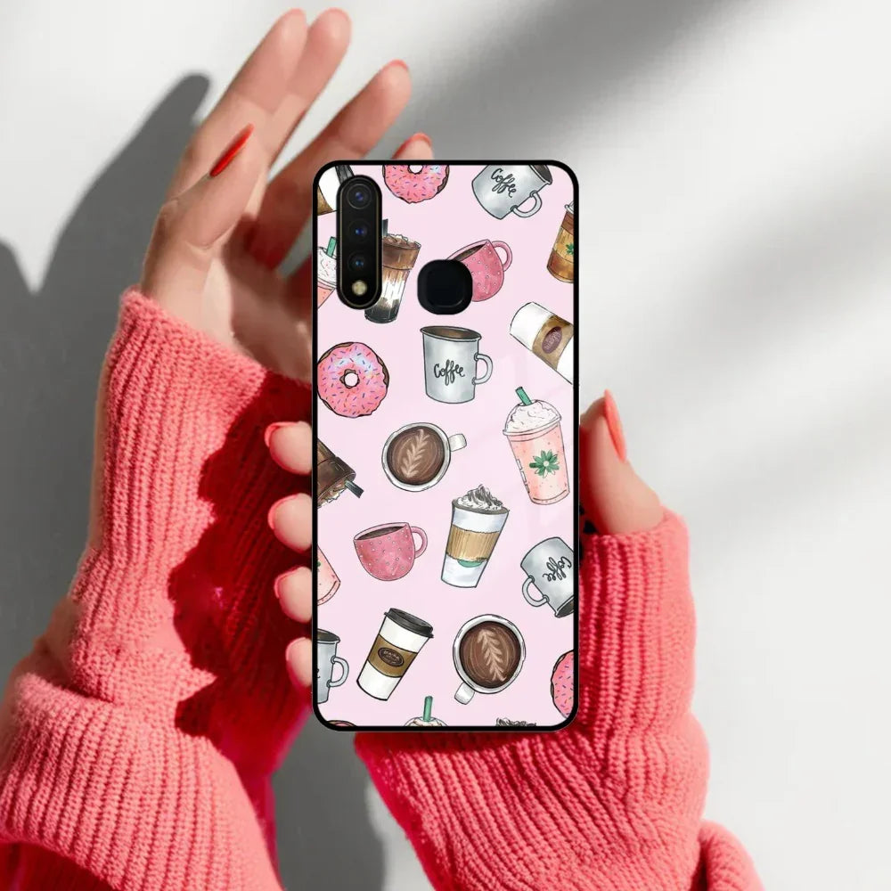 Cute Coffee Snacks Glass Case Cover For Vivo - ShopOnCliQ