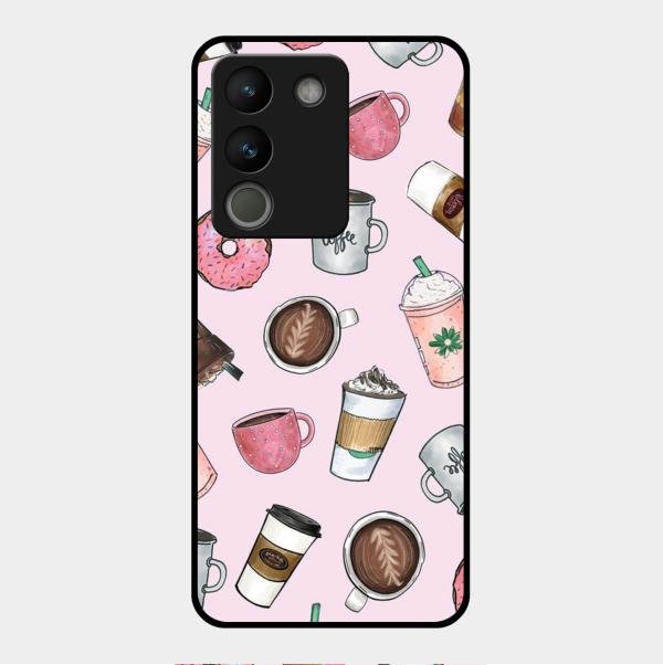 Cute Coffee Snacks Glass Case Cover For Vivo Y200 5G