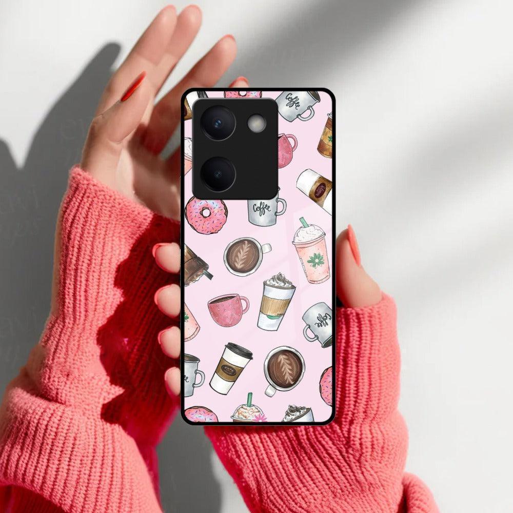 Cute Coffee Snacks Glass Case Cover For Vivo - ShopOnCliQ