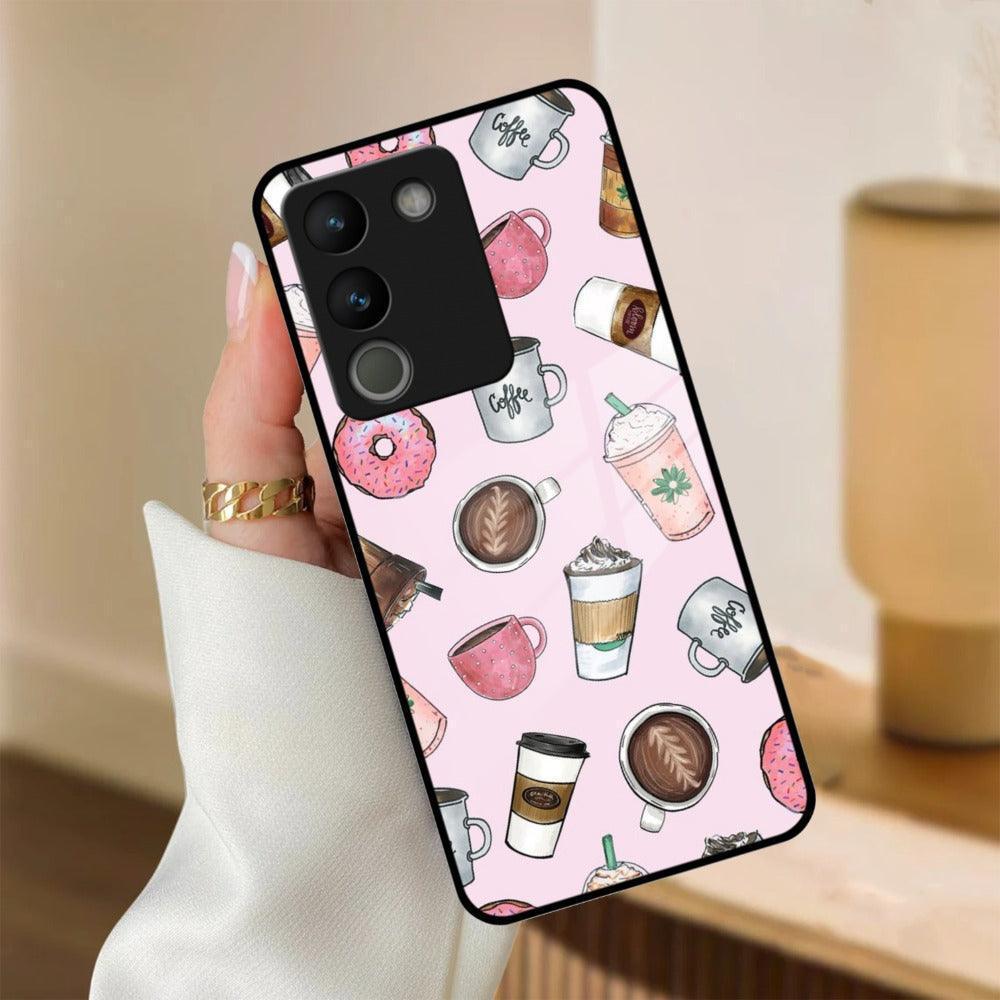 Cute Coffee Snacks Glass Case Cover For Vivo - ShopOnCliQ
