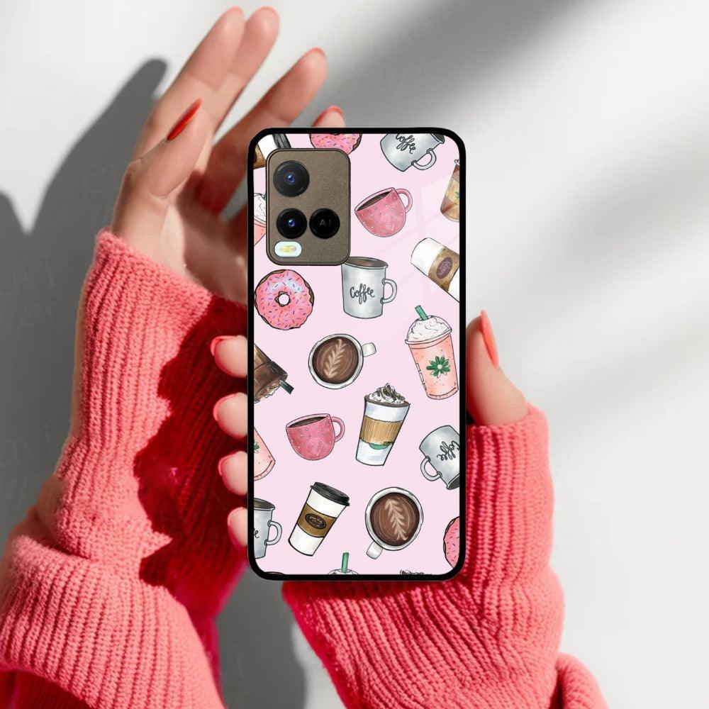 Cute Coffee Snacks Glass Case Cover For Vivo - ShopOnCliQ
