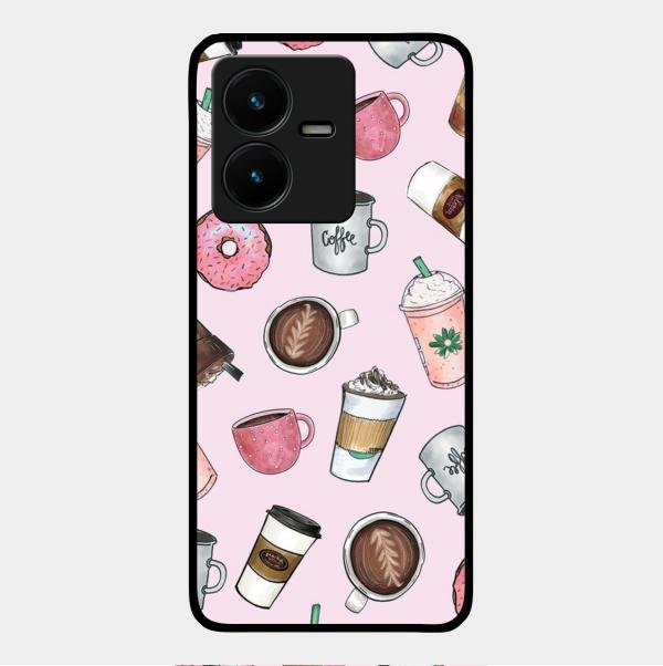 Cute Coffee Snacks Glass Case Cover For Vivo Y22