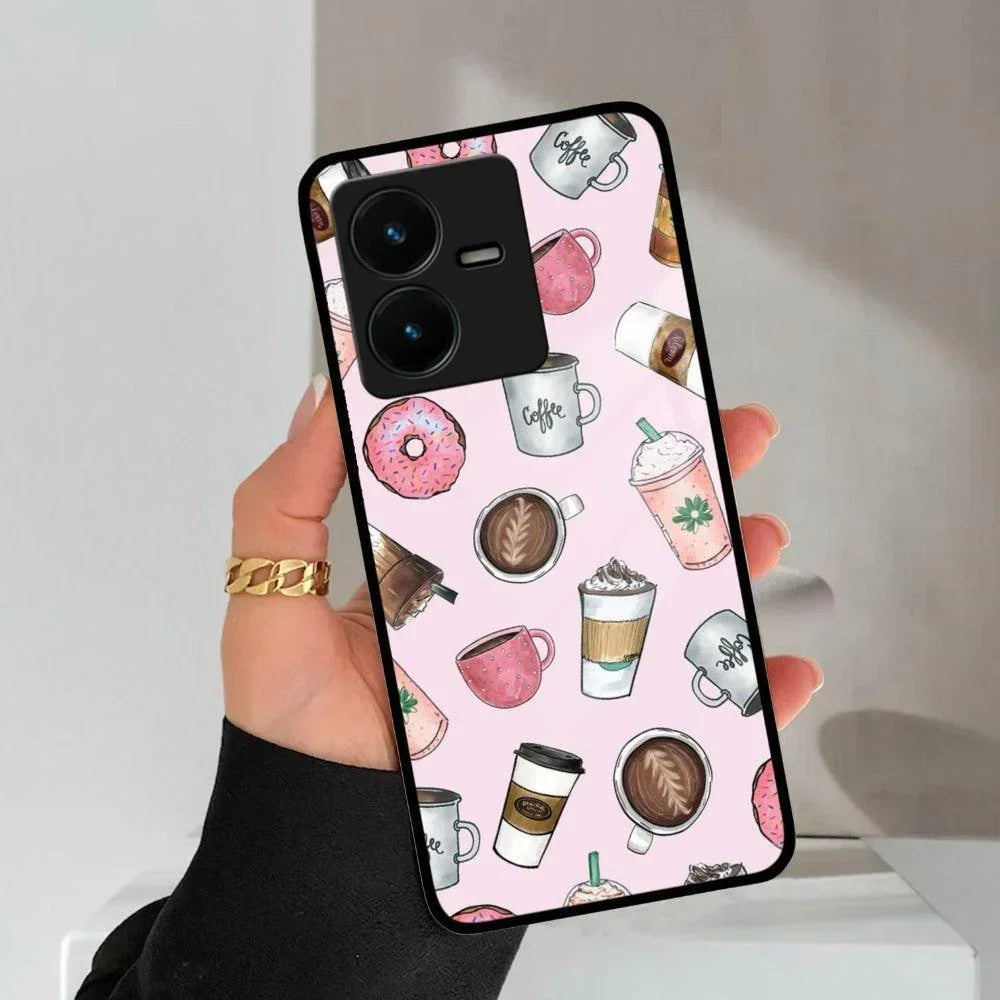 Cute Coffee Snacks Glass Case Cover For Vivo - ShopOnCliQ