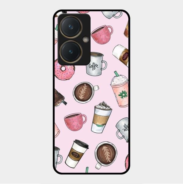 Cute Coffee Snacks Glass Case Cover For Vivo Y27