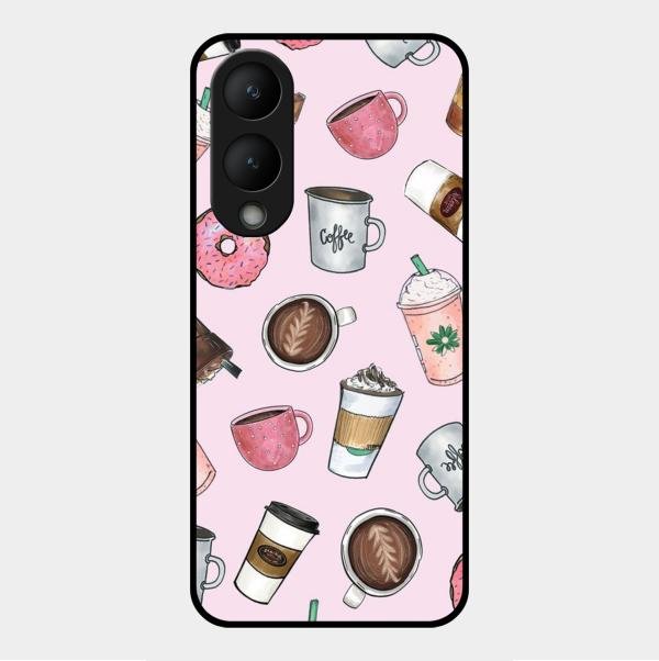 Cute Coffee Snacks Glass Case Cover For Vivo Y28 5G