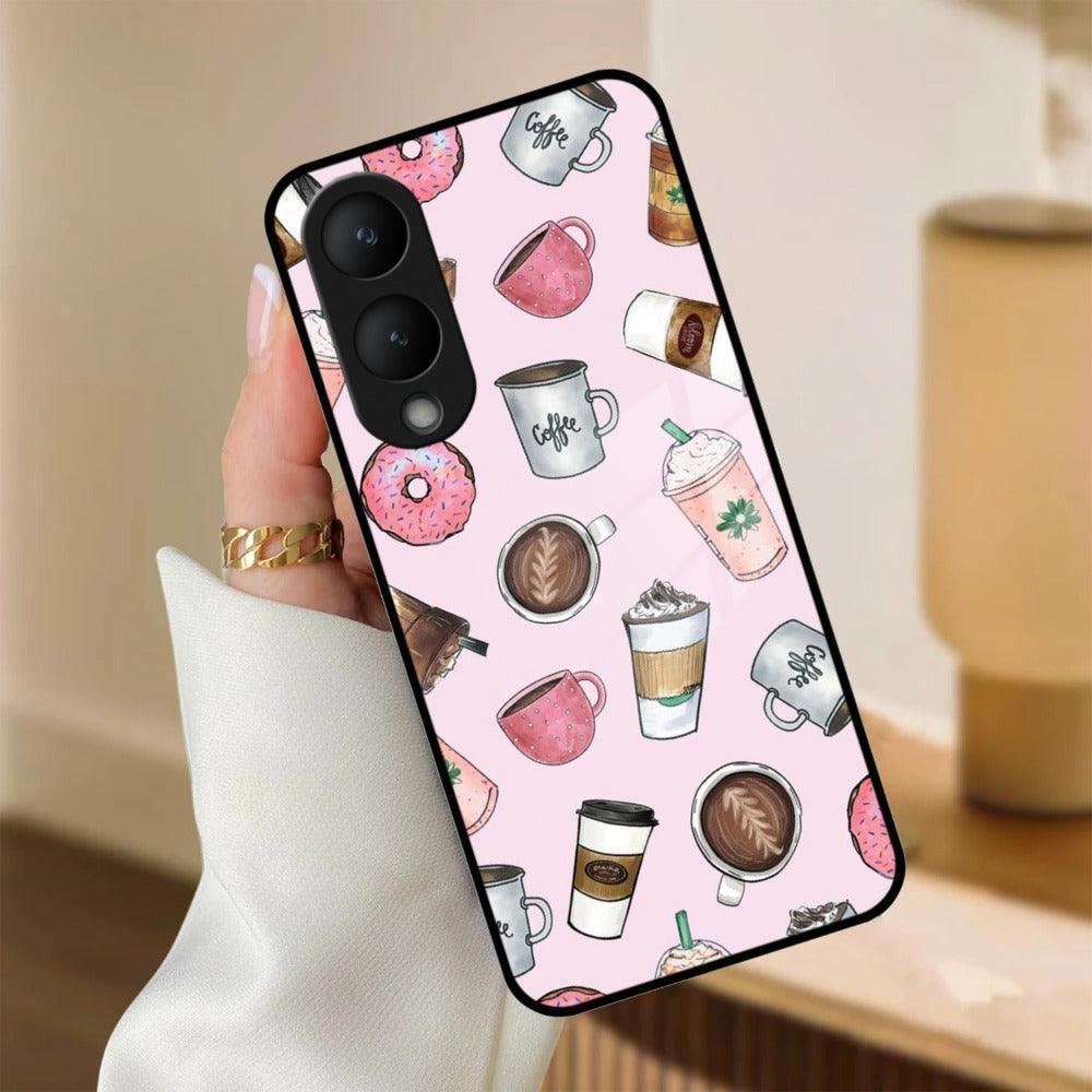 Cute Coffee Snacks Glass Case Cover For Vivo - ShopOnCliQ