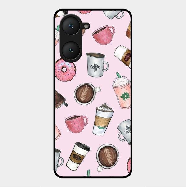 Cute Coffee Snacks Glass Case Cover For Vivo Y28S 5G