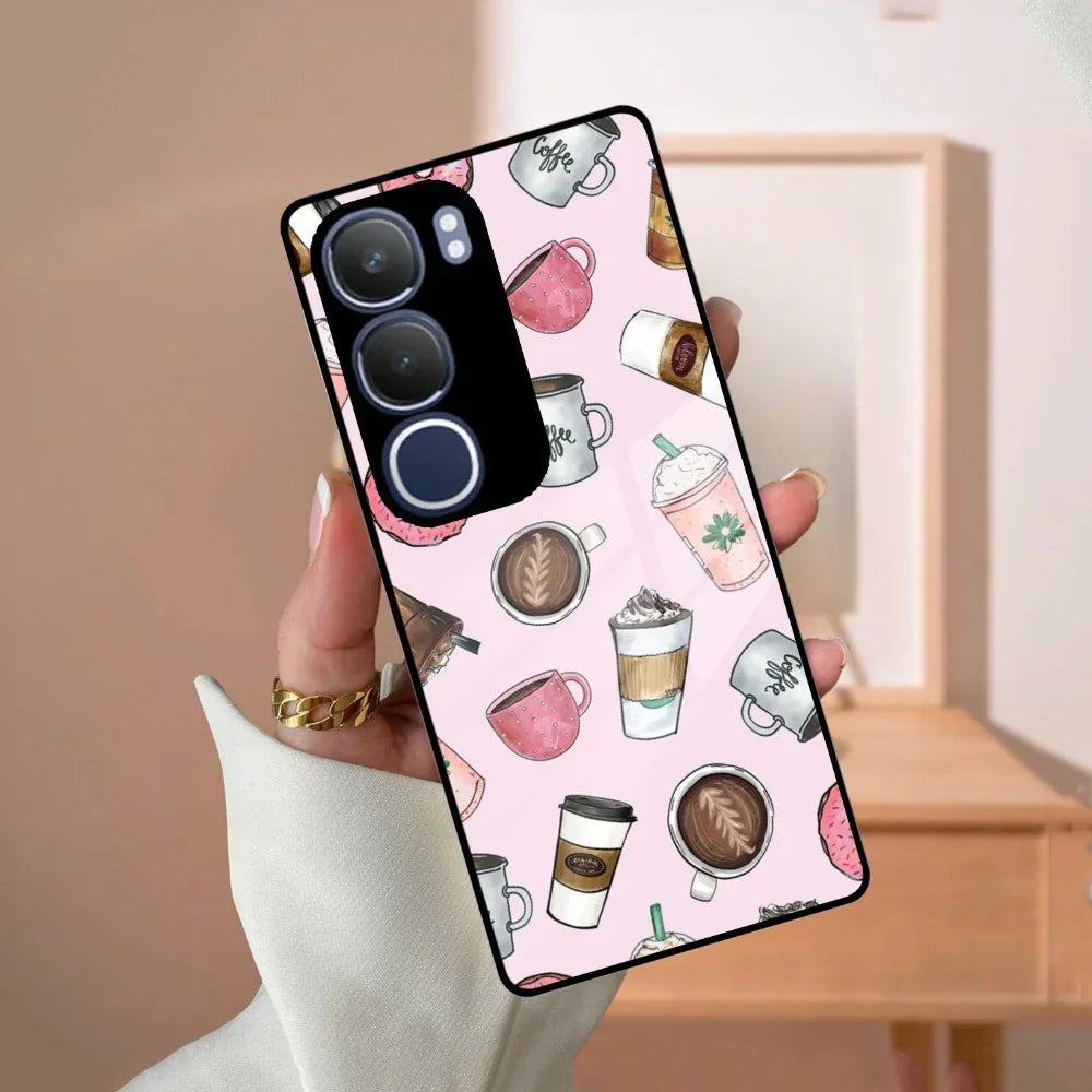 Cute Coffee Snacks Glass Case Cover For Vivo - ShopOnCliQ