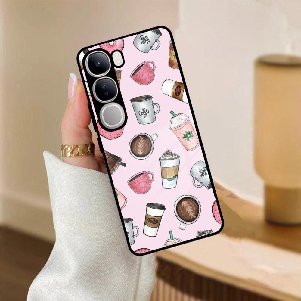 Cute Coffee Snacks Glass Case Cover For Vivo - ShopOnCliQ
