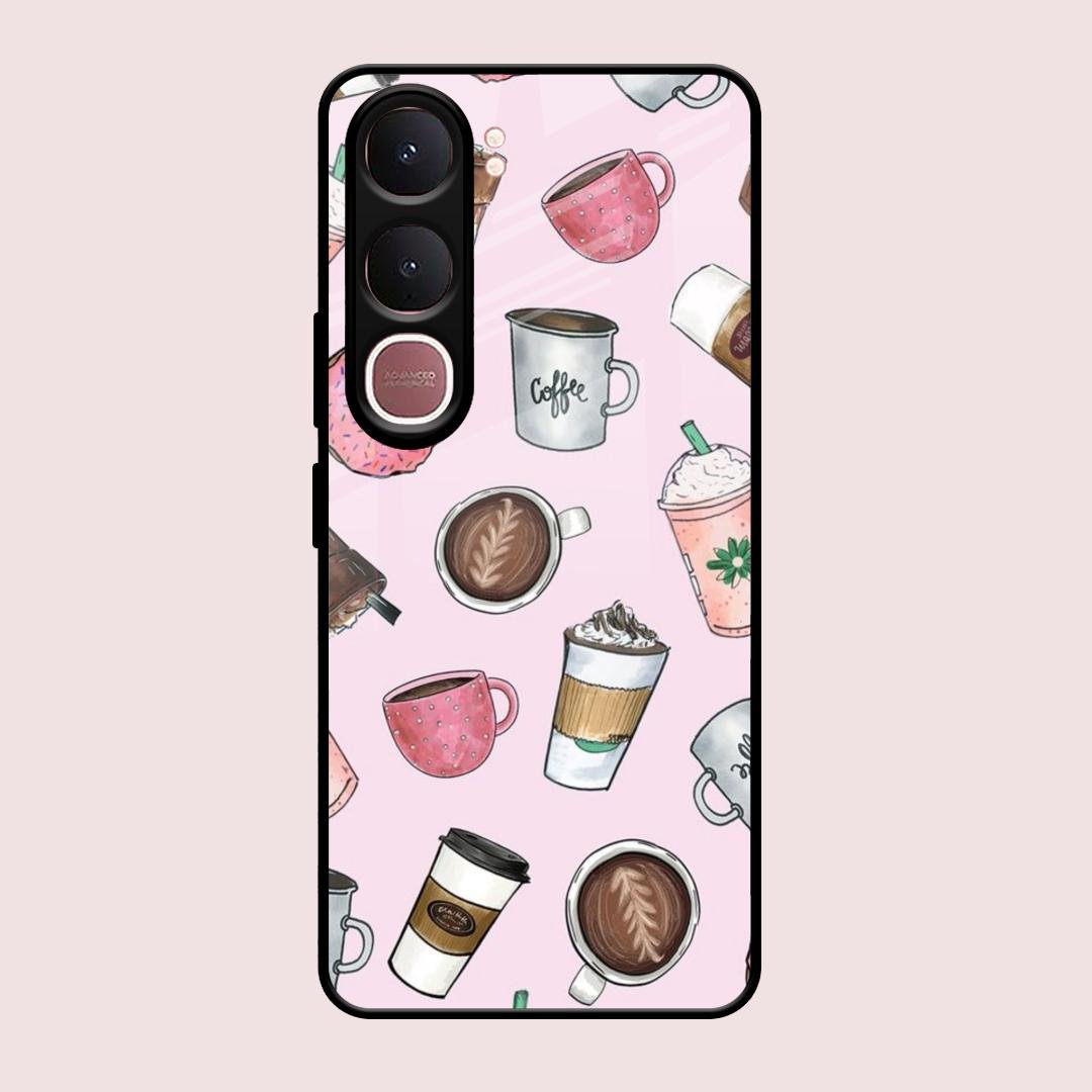 Cute Coffee Snacks Glass Case Cover For Vivo Y31 5G