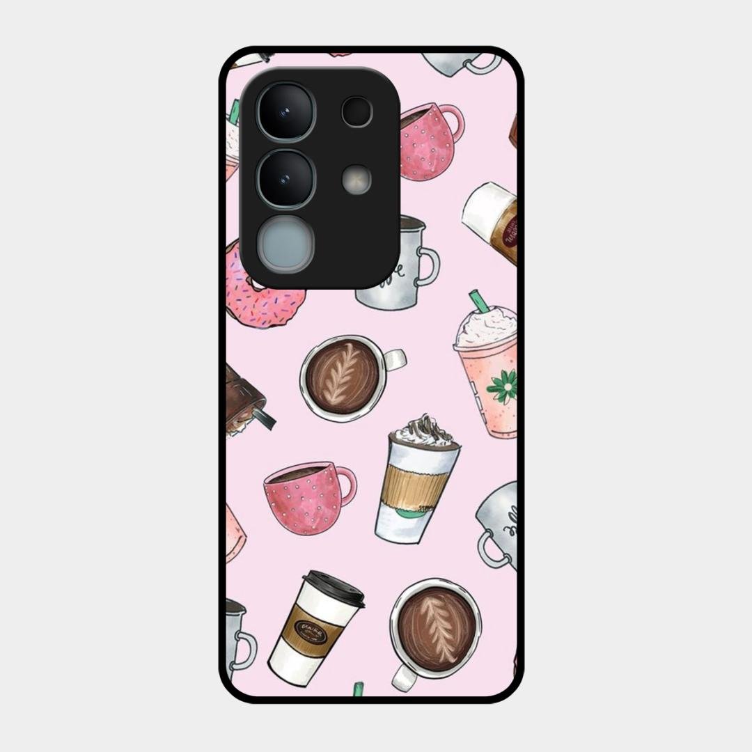 Cute Coffee Snacks Glass Case Cover For Vivo Y31 Pro 5G