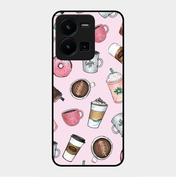 Cute Coffee Snacks Glass Case Cover For Vivo Y35