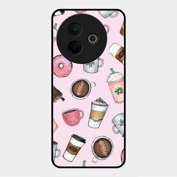 Cute Coffee Snacks Glass Case Cover For Vivo Y39 5G