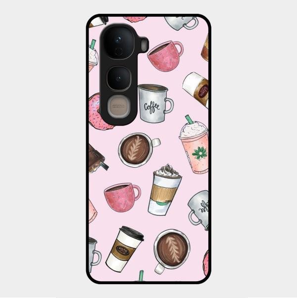 Cute Coffee Snacks Glass Case Cover For Vivo Y400 5G