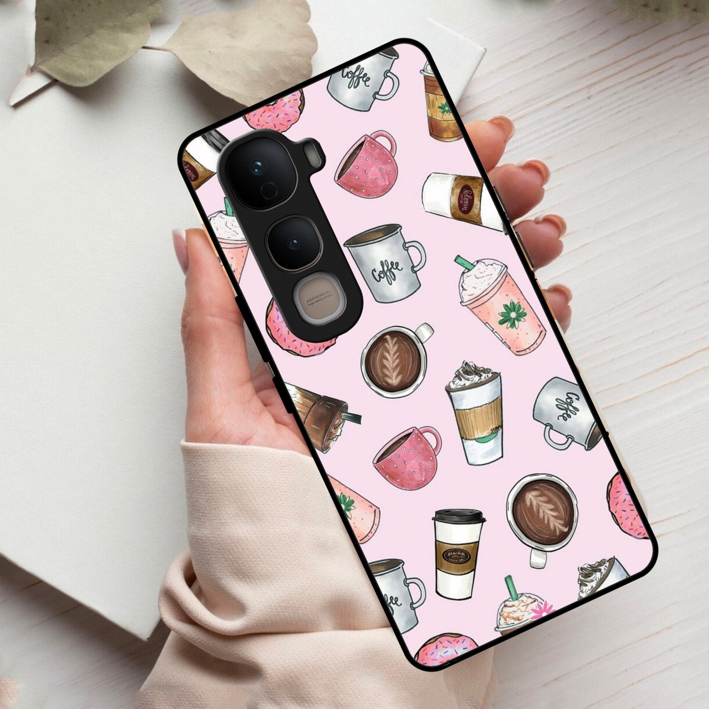 Cute Coffee Snacks Glass Case Cover For Vivo