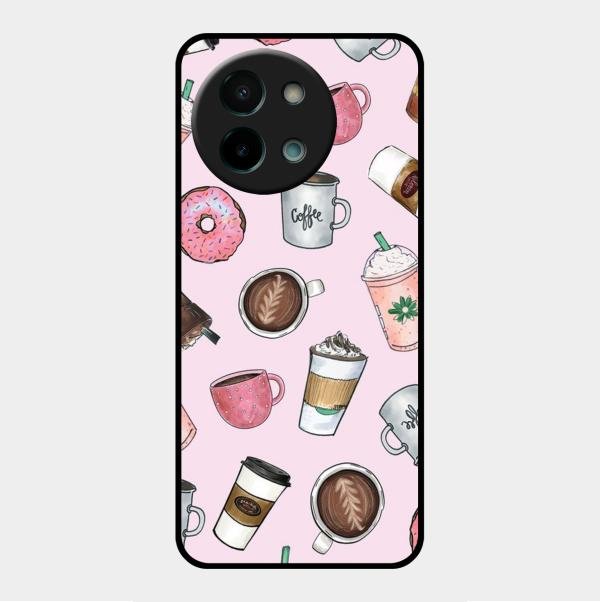 Cute Coffee Snacks Glass Case Cover For Vivo Y58 5G