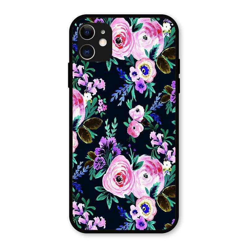 Cute Floral Glass Case Cover For iPhone 11
