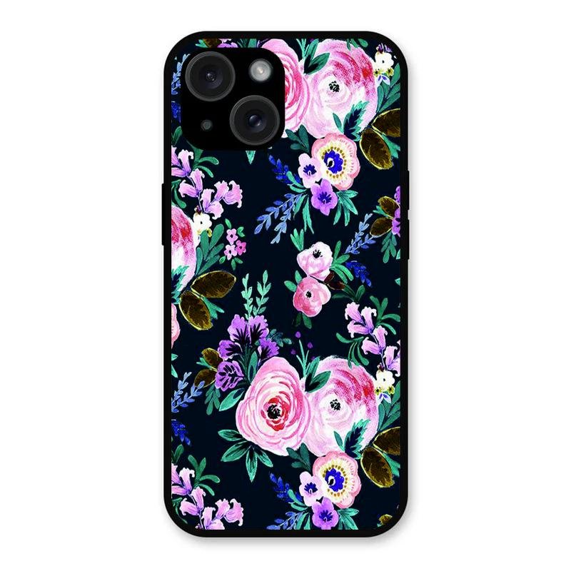 Cute Floral Glass Case Cover For iPhone 15