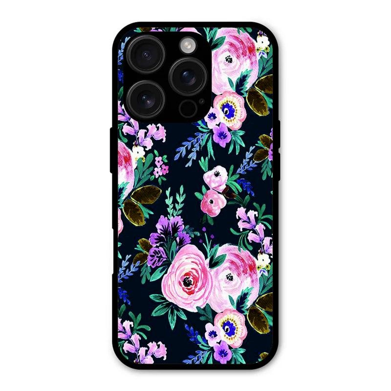 Cute Floral Glass Case Cover For iPhone 16 Pro Max