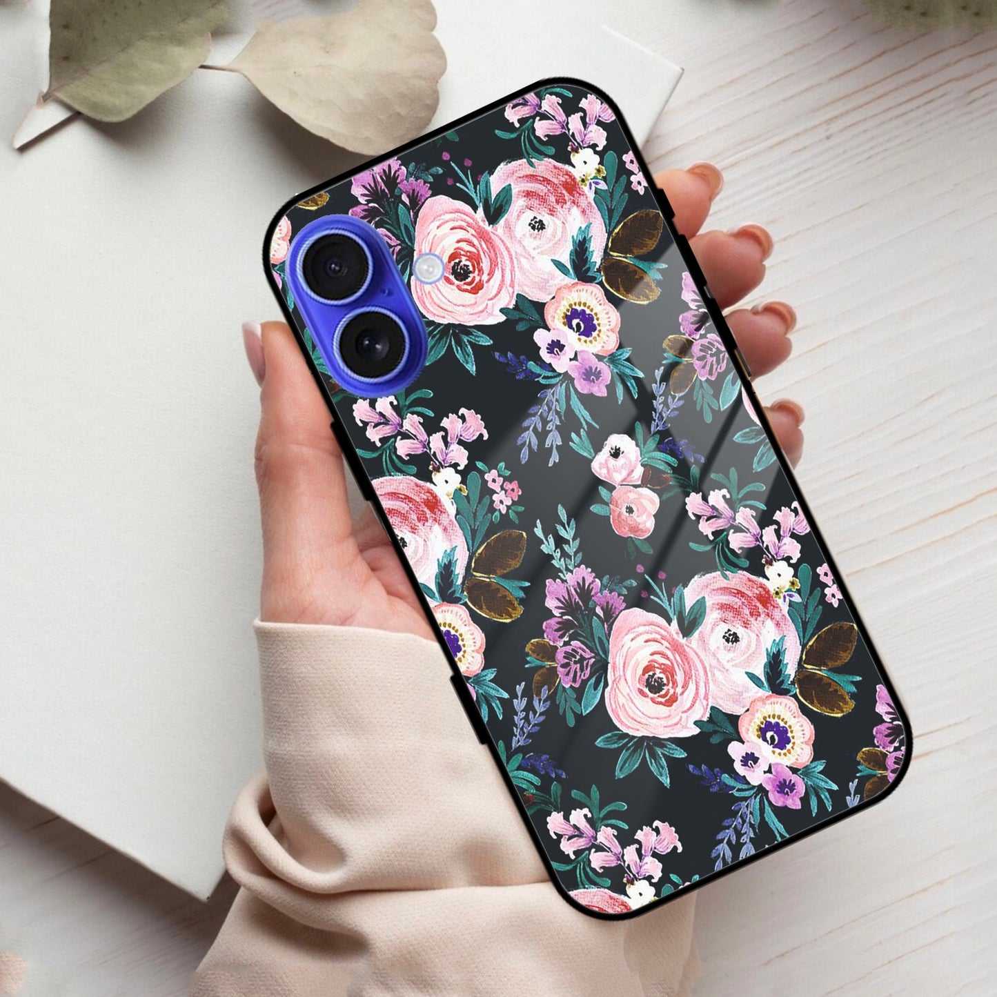 Cute Floral Glass Case Cover For iPhone