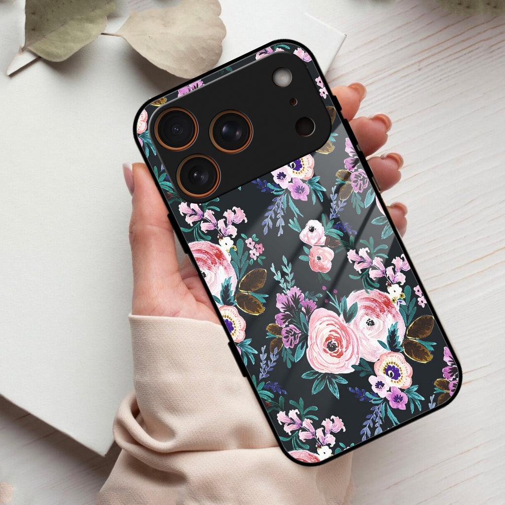 Cute Floral Glass Case Cover For iPhone 17 Pro Max