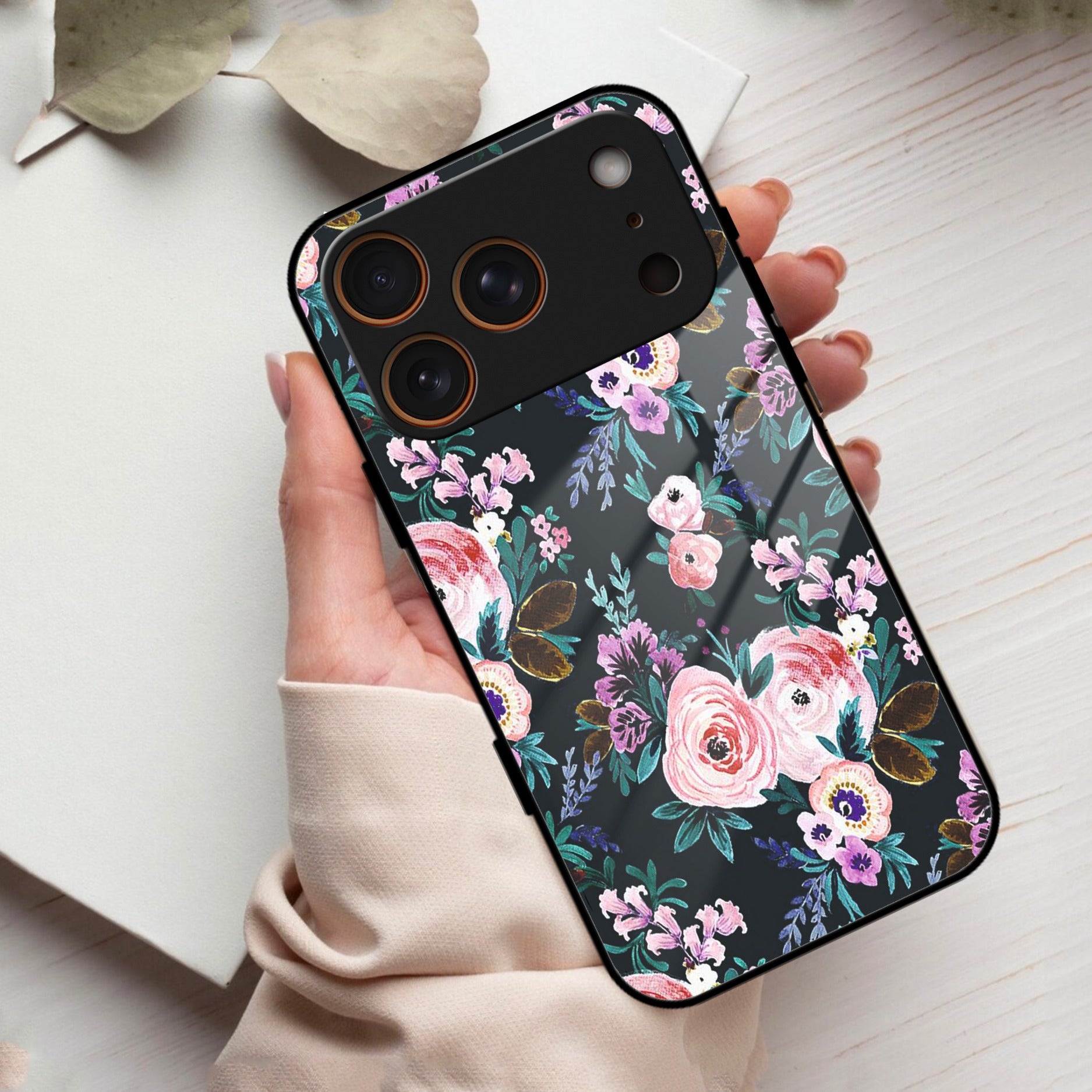 Cute Floral Glass Case Cover For iPhone 17 Pro Max