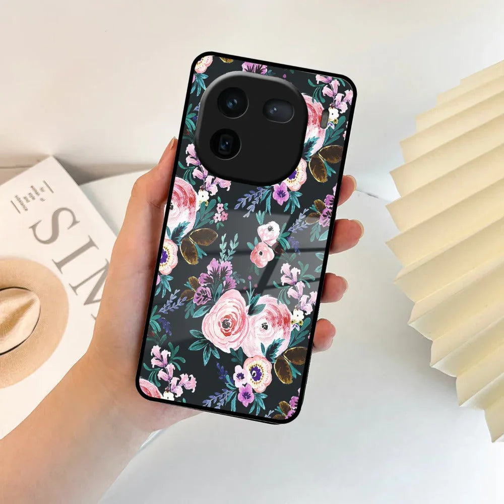 Cute Floral Glass Case Cover For iQOO - ShopOnCliQ