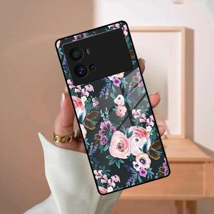 Cute Floral Glass Case Cover For iQOO - ShopOnCliQ