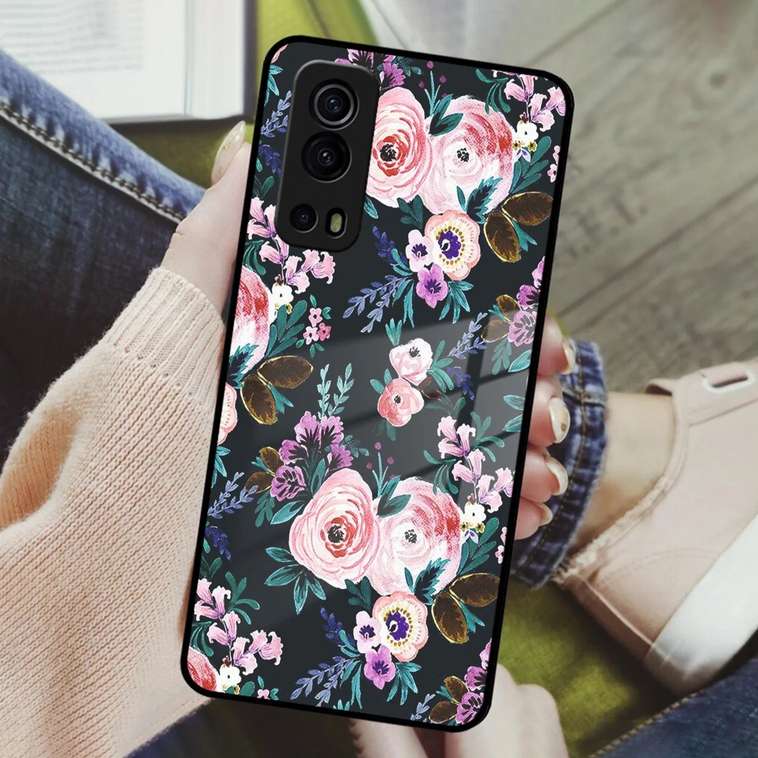 Cute Floral Glass Case Cover For iQOO - ShopOnCliQ