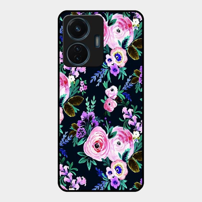 Cute Floral Glass Case Cover For Iqoo Z6 Lite 5G