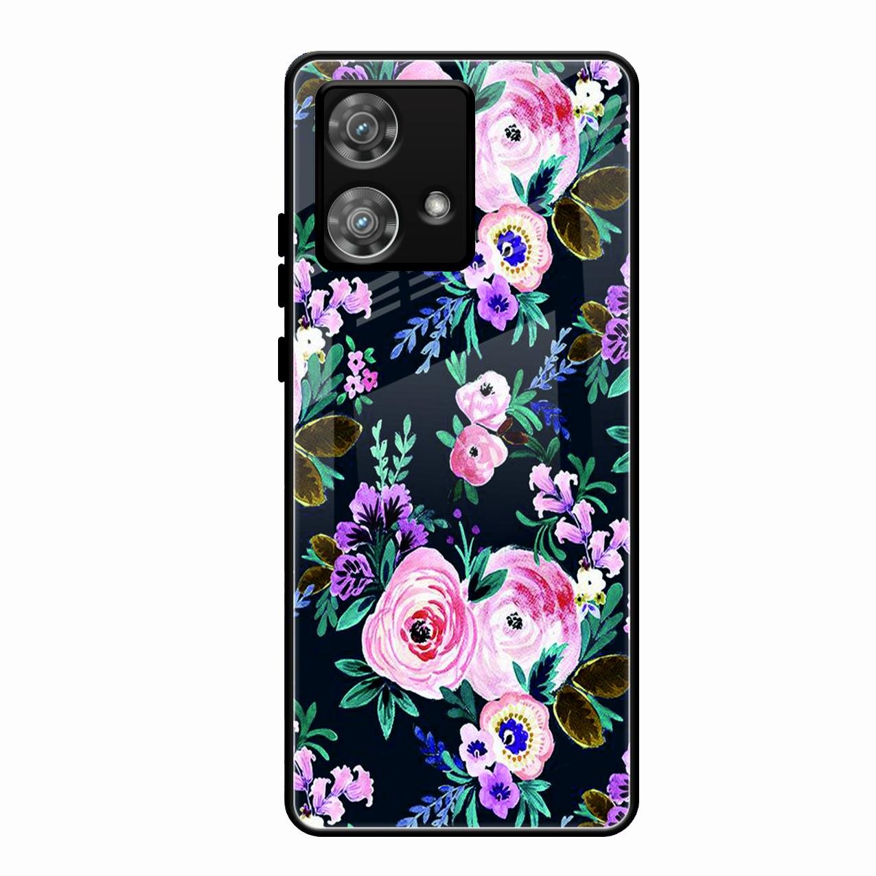 Cute Floral Glass Case Cover For Motorola Edge 40 5G