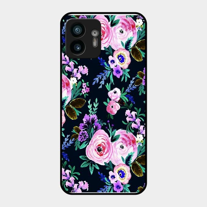 Cute Floral Glass Case Cover For Nothing Phone 2