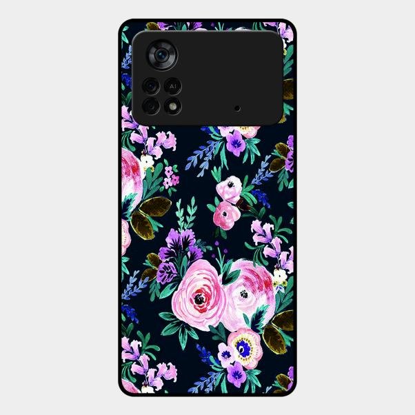 Cute Floral Glass Case Cover For Poco X4 Pro 5G