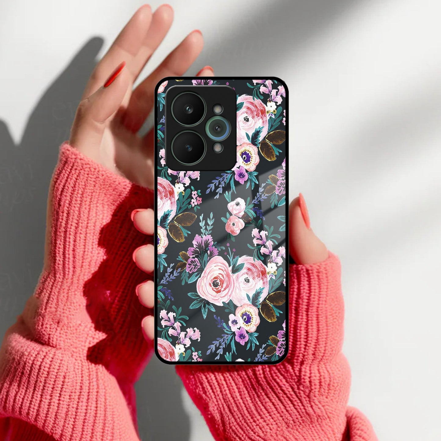 Cute Floral Glass Case Cover For Realme/Narzo