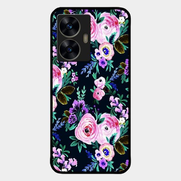Cute Floral Glass Case Cover For Realme C55