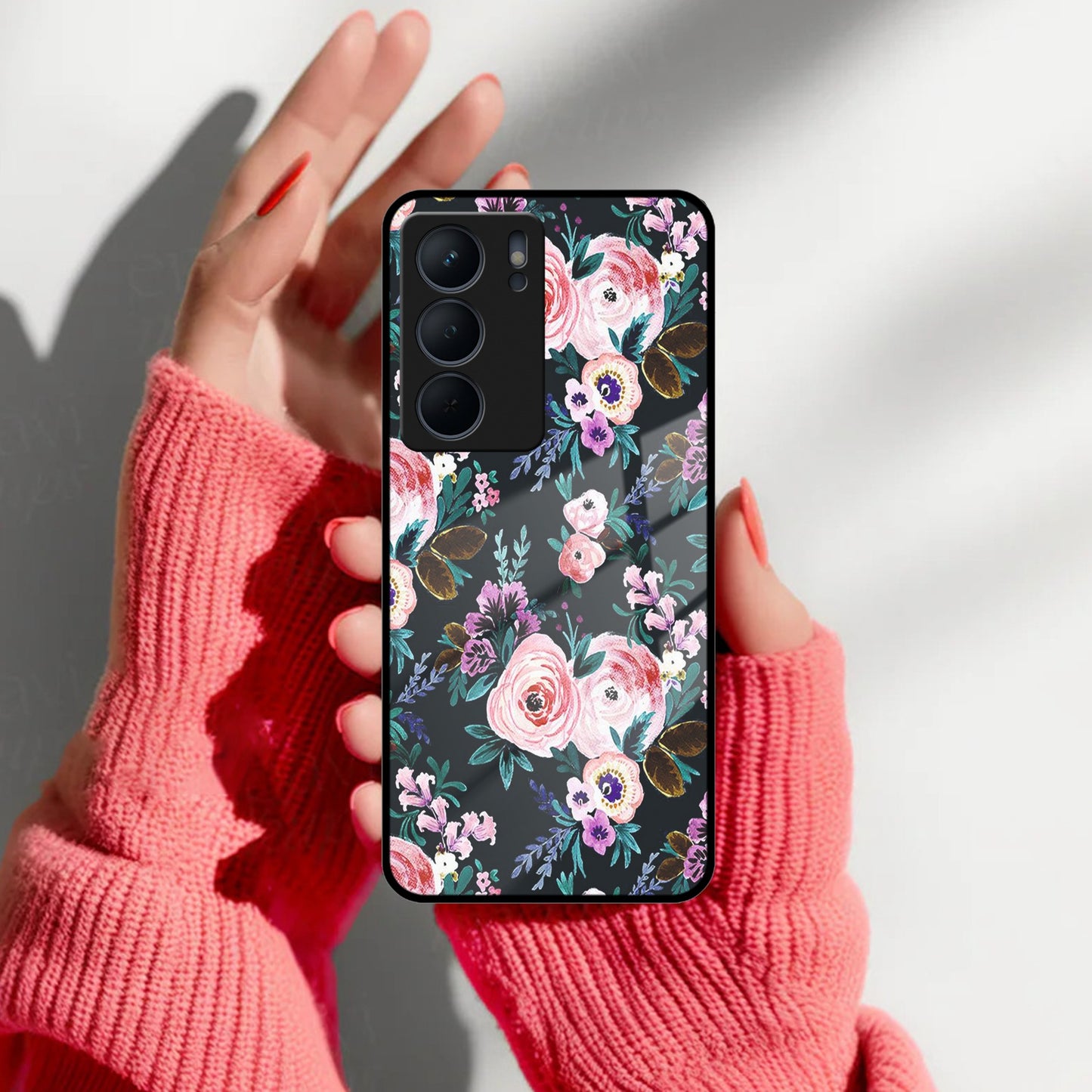Cute Floral Glass Case Cover For Realme/Narzo