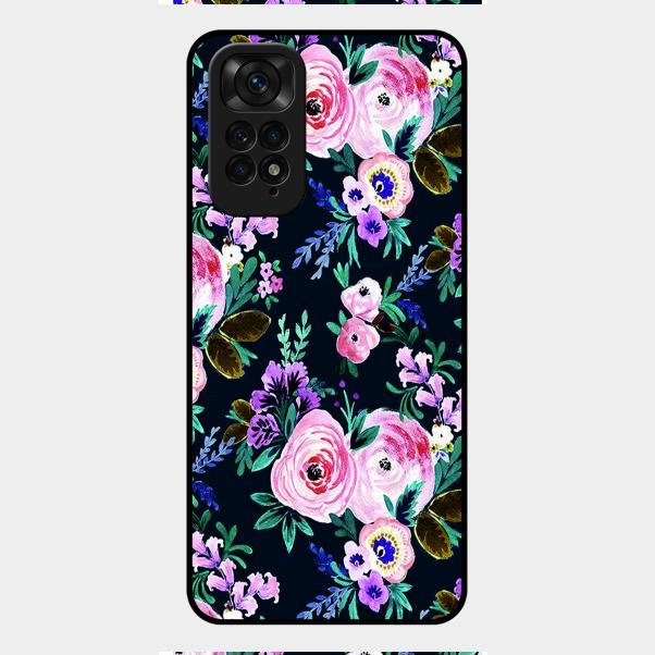 Cute Floral Glass Case Cover For Redmi Note 11